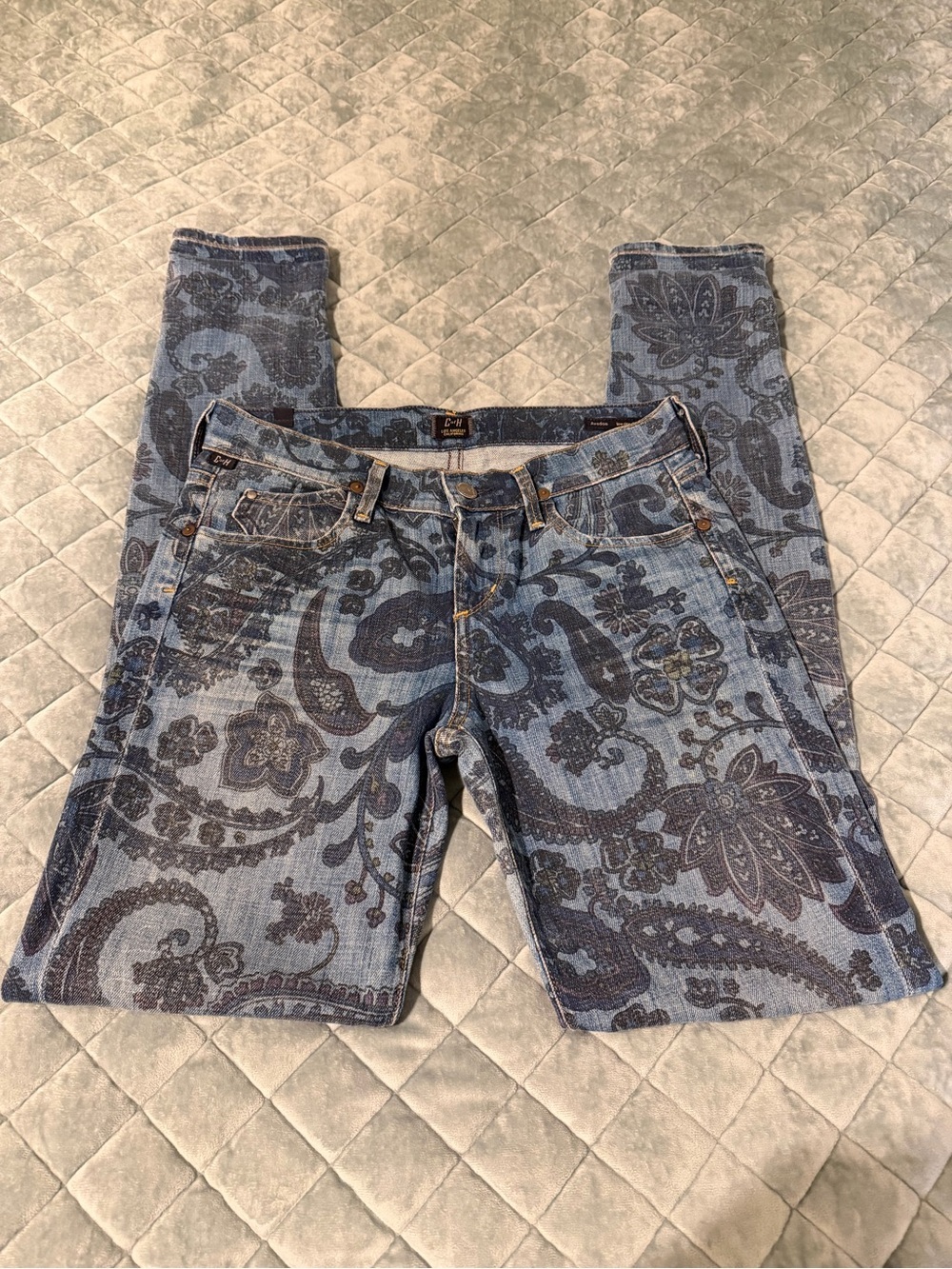 Citizens of Humanity Avedon Low Rise Skinny Jeans Blue Paisley Print Size 26 - Picture 1 of 3